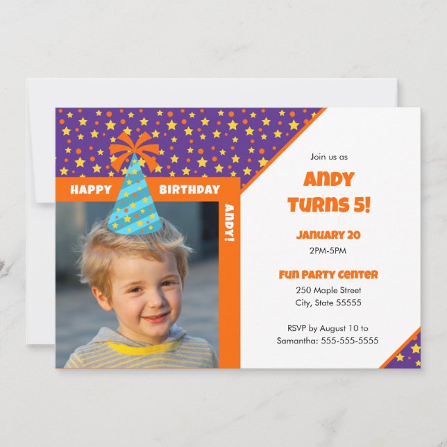 Personalized Kid Photo Happy Birthday Blue Hat v2 Invitation (Front)