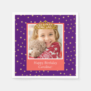 Personalized Kid Photo Happy Birthday Gold Crown Napkin