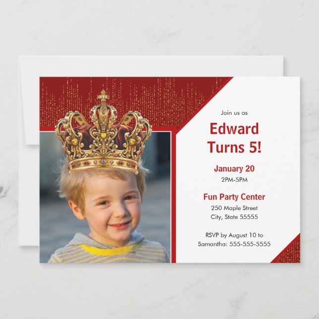 Personalized Kid Photo Happy Birthday King Crown Invitation (Front)