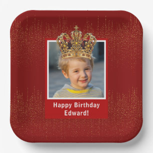 Personalized Kid Photo Happy Birthday King Crown Paper Plate