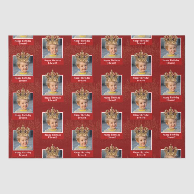 Personalized Kid Photo Happy Birthday King Crown Tissue Paper (Front)