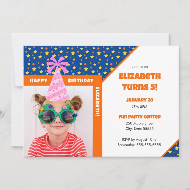 Personalized Kid Photo Happy Birthday Pink Hat v2 Invitation (Front)