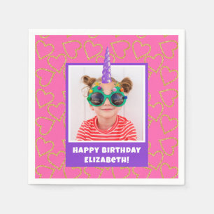 Personalized Kid Photo Happy Birthday Unicorn Napkin