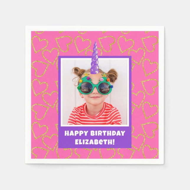 Personalized Kid Photo Happy Birthday Unicorn Napkin (Front)