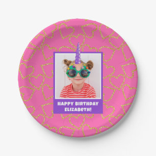 Personalized Kid Photo Happy Birthday Unicorn Paper Plate