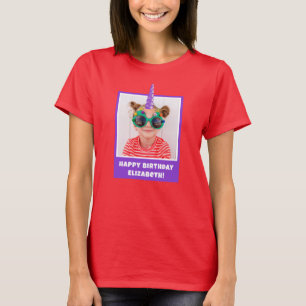 Personalized Kid Photo Happy Birthday Unicorn T-Shirt