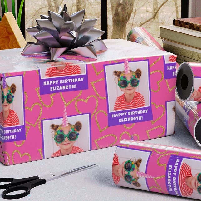 Personalized Kid Photo Happy Birthday Unicorn Wrapping Paper (Creator Uploaded)