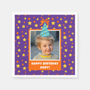 Personalized Kid Photo Happy Birthday w/ Blue Hat Napkin