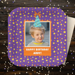 Personalized Kid Photo Happy Birthday w/ Blue Hat Paper Plate