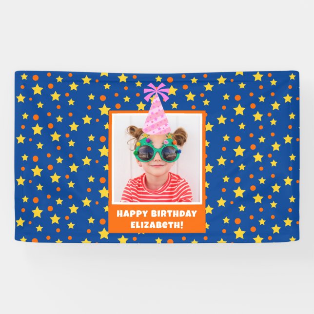 Personalized Kid Photo Happy Birthday w/ Pink Hat Banner (Horizontal)
