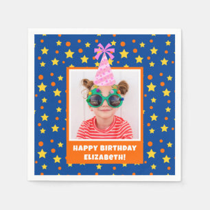 Personalized Kid Photo Happy Birthday w/ Pink Hat Napkin