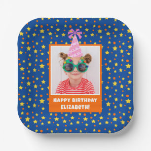 Personalized Kid Photo Happy Birthday w/ Pink Hat Paper Plate