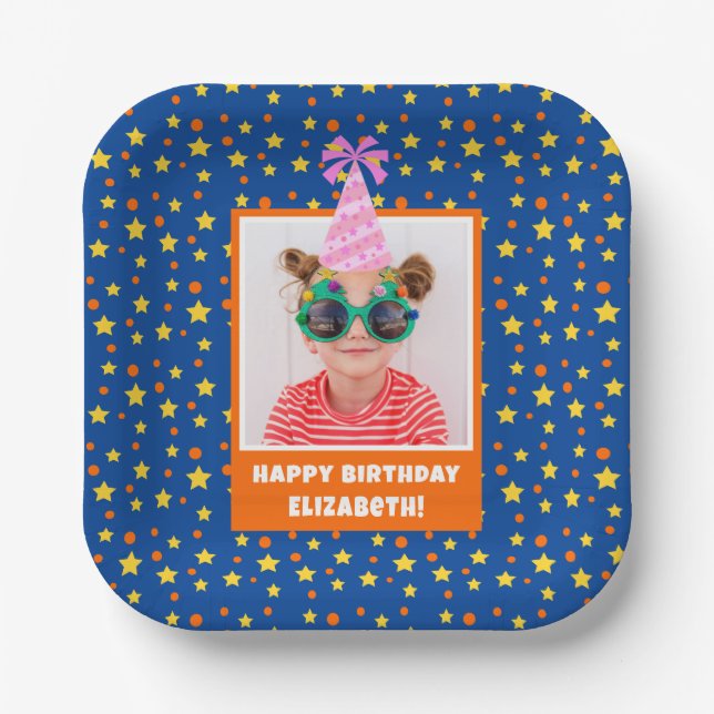 Personalized Kid Photo Happy Birthday w/ Pink Hat Paper Plate (Front)