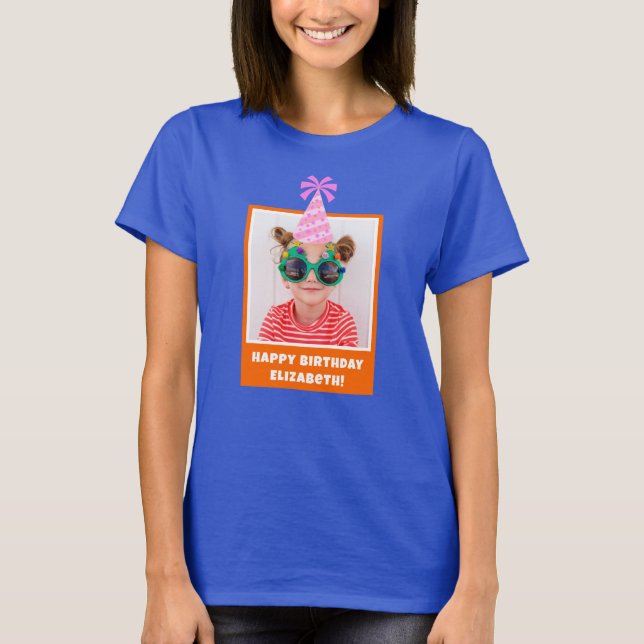Personalized Kid Photo Happy Birthday w/ Pink Hat T-Shirt (Front)