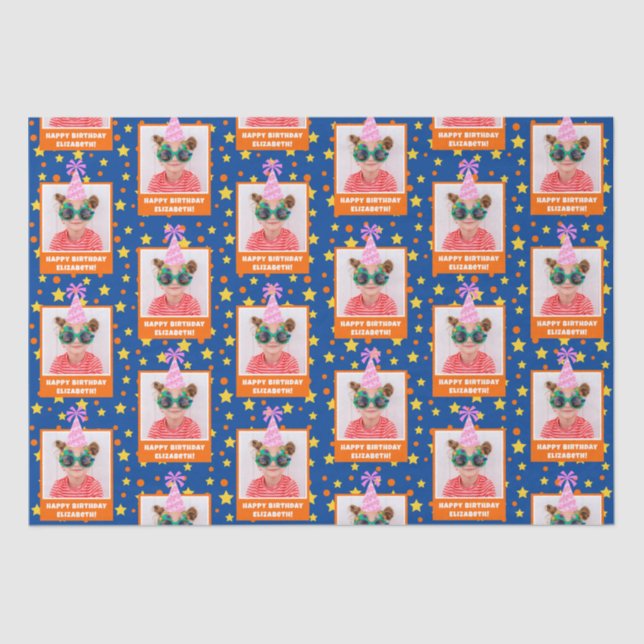 Personalized Kid Photo Happy Birthday w/ Pink Hat Tissue Paper (Front)