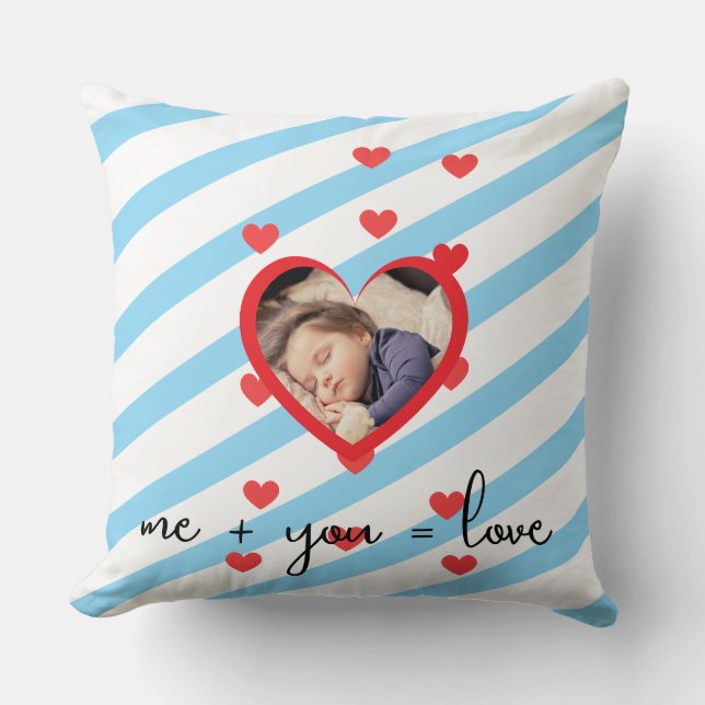 Personalized Kid Photo  – Me + You = Love Throw Pillow (Front)