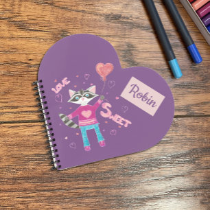 Personalized kid raccoon purple notebook