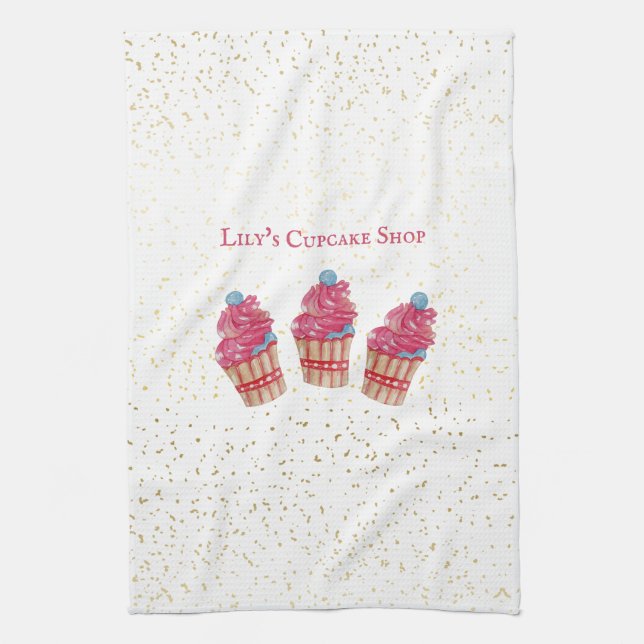 Personalized Kid’s Cupcake Shop Kitchen Towel – Cu (Vertical)