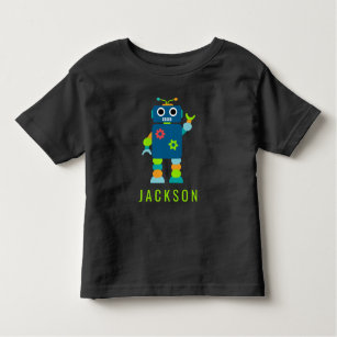 Personalized Kids Adorable Robot Boys Blue Toddler T-shirt