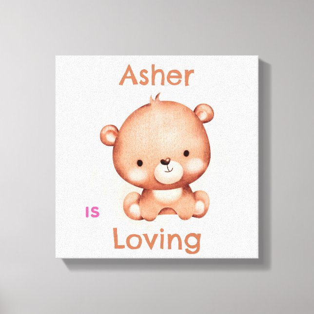 Personalized Kids Affirmation Brown Bear Nursery Canvas Print (Front)