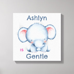 Personalized Kids Affirmation Deco Blue Elephant Canvas Print