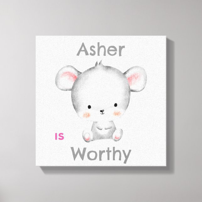 Personalized Kids Affirmation deco | Grey Mouse Canvas Print (Front)