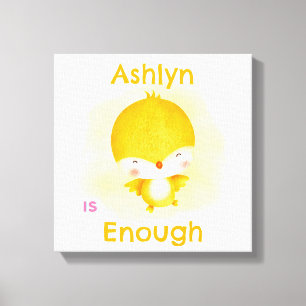 Personalized Kids Affirmation   Enough Yellow Bird Canvas Print