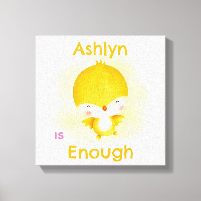 Personalized Kids Affirmation | Enough Yellow Bird Canvas Print (Front)