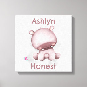 Personalized Kids Affirmation Honest grey Hippo Canvas Print