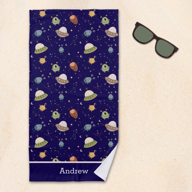 Personalized Kids' Alien & Spaceship Beach Towel (Creator Uploaded)