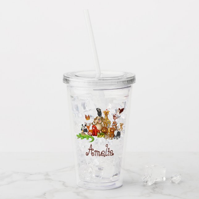 Personalized Kid's animals  Acrylic Tumbler (Front Ice)