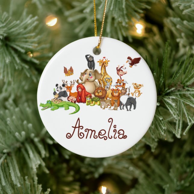 Personalized Kid's animals  Ceramic Ornament (Tree)