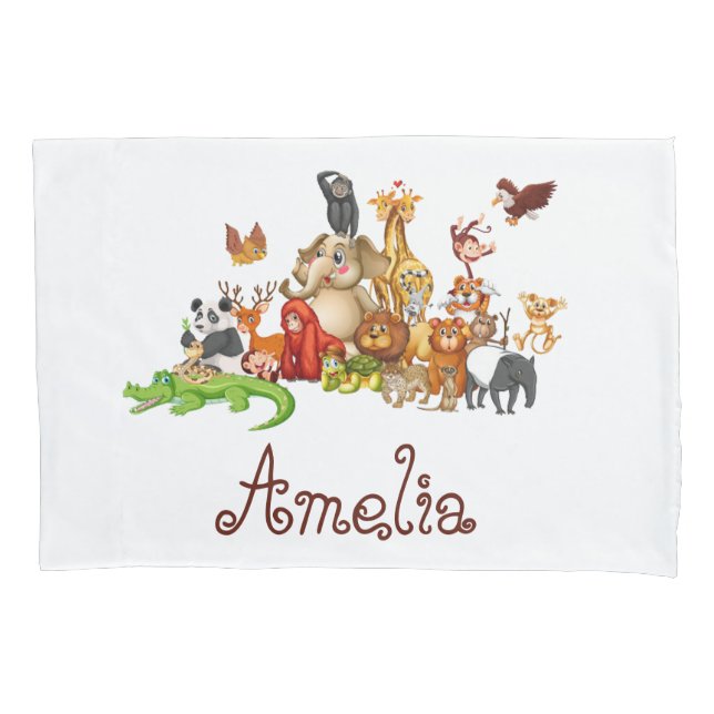 Personalized Kid's animals Square Sticker Pillowcase (Front)