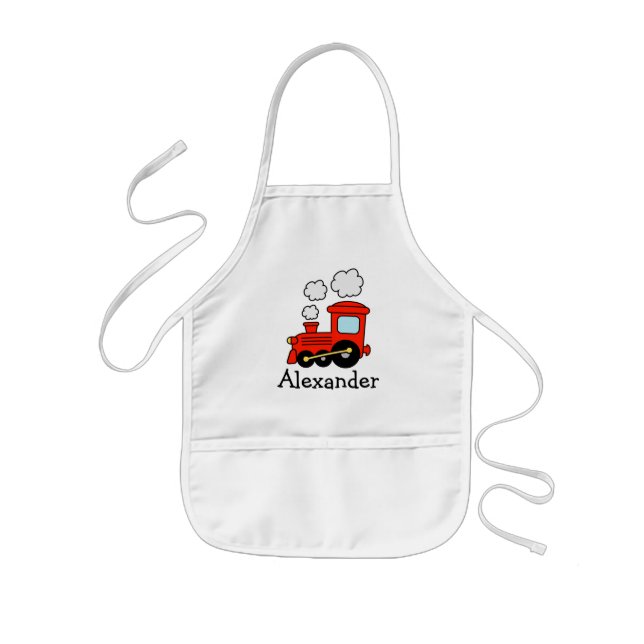 Personalized kids apron | red toy choo choo train (Front)