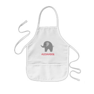 Personalized kids apron with cute grey elephant