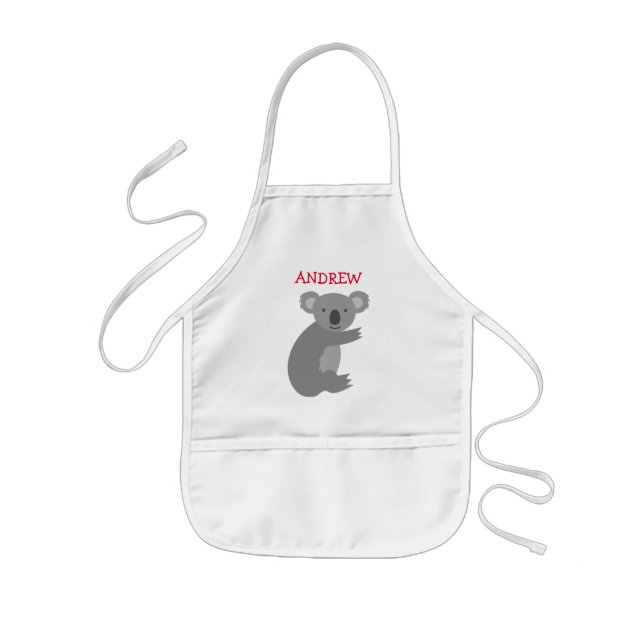Personalized kids apron with cute grey koala bear (Front)