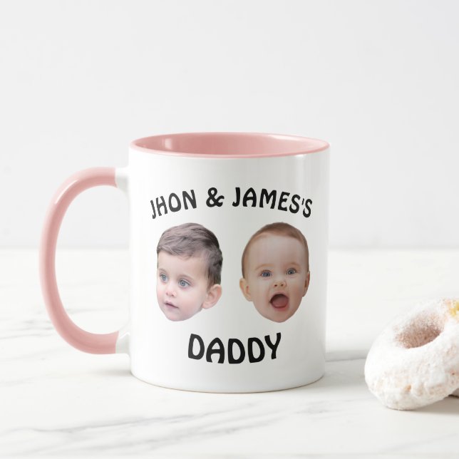 Personalized Kids Baby Face Mug | 2 Photos Dad Mug (With Donut)