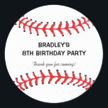 Personalized Kids Baseball Birthday Classic Round Sticker<br><div class="desc">Personalized kids baseball birthday party bag stickers,  the round sticker being a baseball with the classic red stitching at the top and bottom,  plus your own wording in the middle.</div>