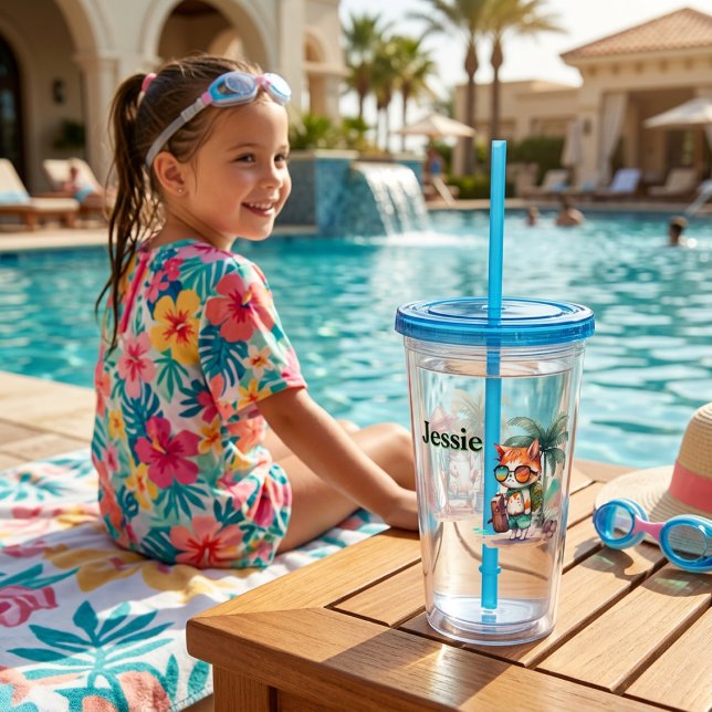 Personalized  Kids Beachcomber Cat  Acrylic Tumbler (Creator Uploaded)