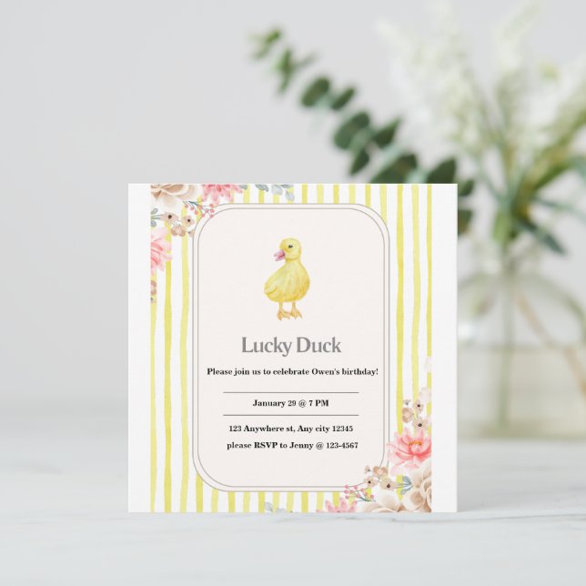 personalized kids birthday card with duck (Standing Front)
