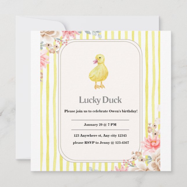 personalized kids birthday card with duck (Front)