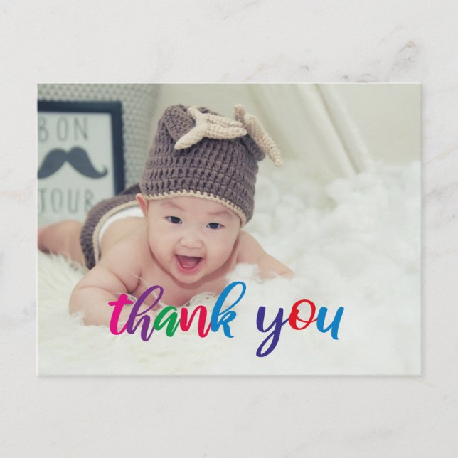 Personalized Kids Birthday Colourful Thank You Postcard (Front)