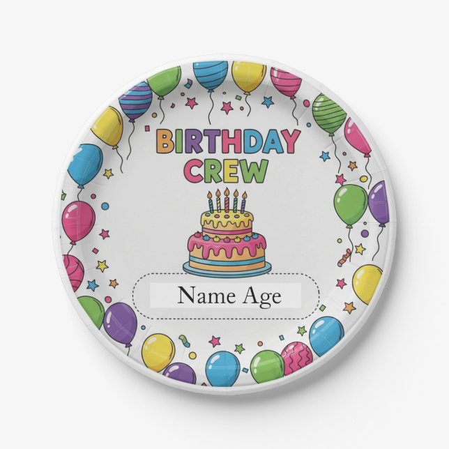 Personalized Kids Birthday Crew Paper Plates – 7"  (Front)