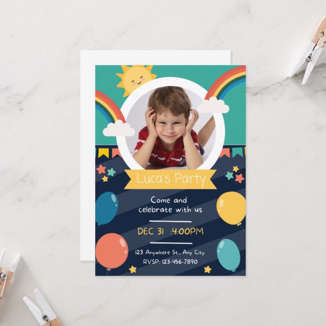 Personalized kids Birthday Invitation (Front/Back In Situ)