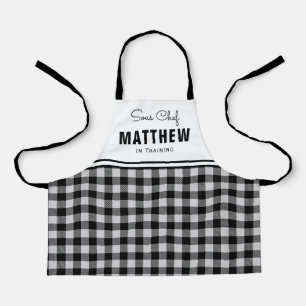 Personalized  Kids Black and White Buffalo Plaid Apron