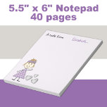 Personalized Kids blonde stick girl purple Notepad<br><div class="desc">Personalize this notepad for a little girl,  with her name.
Designed in lilac with a little blonde girl stick figure dressed in purple polka dots,  with some love hearts.</div>