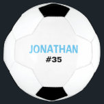 Personalized Kids Blue White Add A Name Soccer Ball<br><div class="desc">Your favourite soccer player will love this personalized soccer ball.  Customize with players name and number.  This custom soccer ball will make a great gift for christmas,  birthdays or any other special occasion.</div>