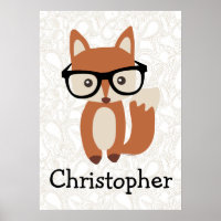 Personalized Kids Boys Name Baby Fox w/Glasses