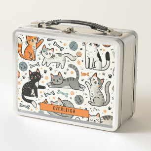 Personalized Kid's Cats And Yarn Metal Lunch Box