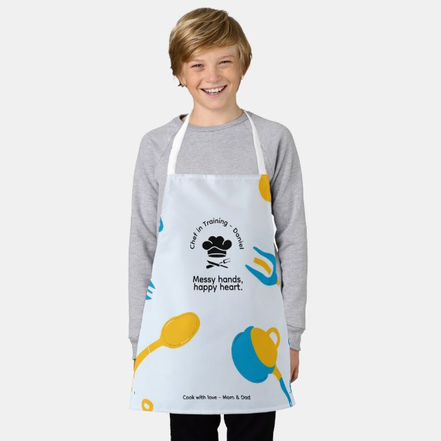 Personalized Kids Chef Apron - Custom Name (Worn)